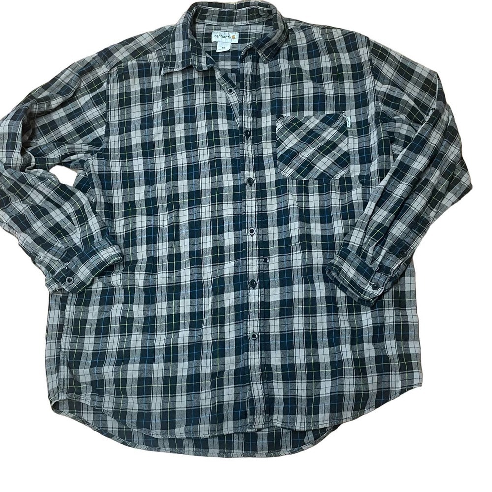 Carhartt Mens XL Flannel Button Down Work Shirt Plaid Layering